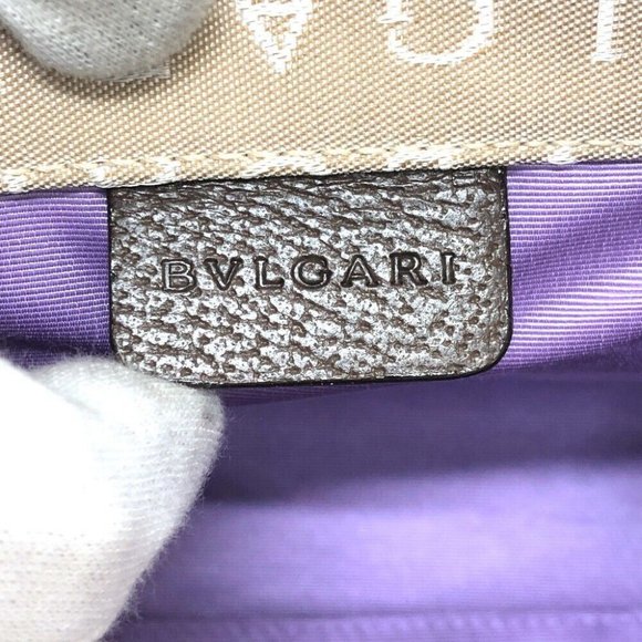 BVLGARI Logo mania Tote Bag Hand Bag Canvas/Leather Beige - Picture 9 of 10